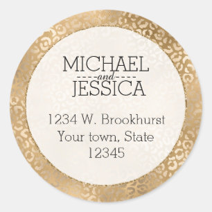 Gold Glam Leopard Print - Aangepast adres Ronde Sticker