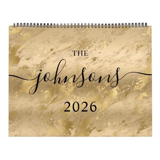 Gold Glam Marble Modern Script Naam Foto Kalender (Hoes)