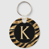 Gold Glam Monogram Animal Print Sleutelhanger (Voorkant)