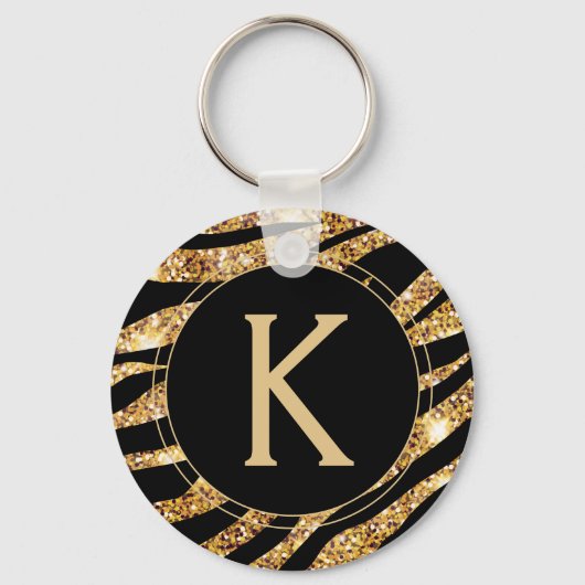 Gold Glam Monogram Animal Print Sleutelhanger (Voorkant)