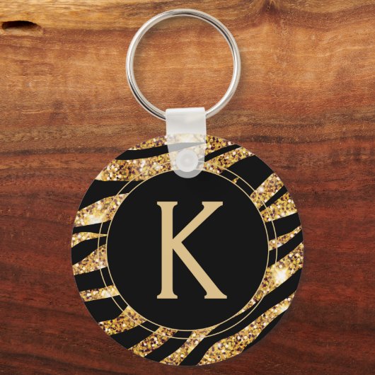 Gold Glam Monogram Animal Print Sleutelhanger (Voorkant)