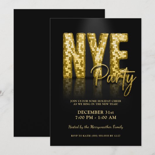 Gold Glam New Years Eve Party Disco Kaart (Voorkant / Achterkant)