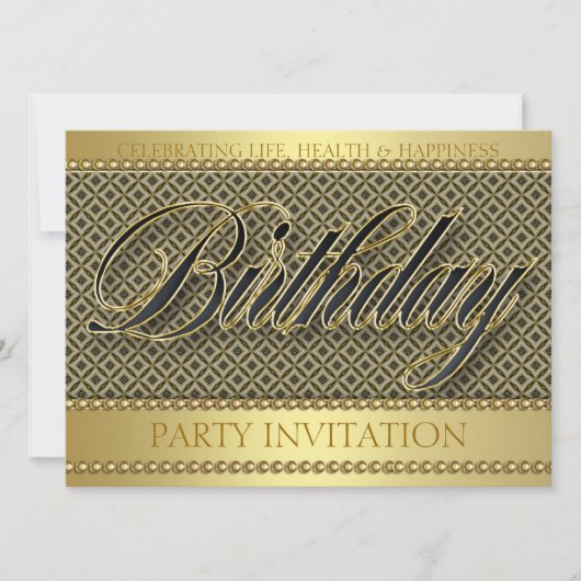 Gold Glam Organic Batik Birthday Party Invitation Kaart (Voorkant)