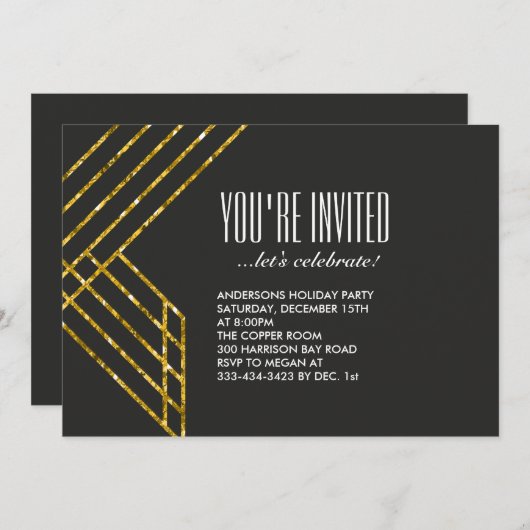 Gold Glam Party Invitation Kaart (Voorkant / Achterkant)