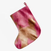 Gold Glam Pink Southwest Cowhide Christmas Grote Kerstsok (Achterkant (Hangend))