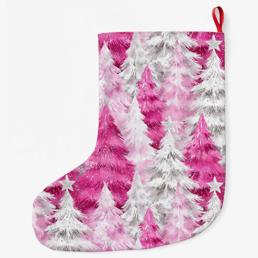 Gold Glam Pink White Christmas Trees Grote Kerstsok (Achterkant)