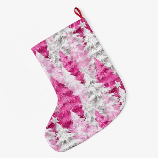 Gold Glam Pink White Christmas Trees Grote Kerstsok (Achterkant (Hangend))