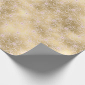 Gold Glam Pretty Pink Floral Lace Bridal Shower Cadeaupapier (Hoek)