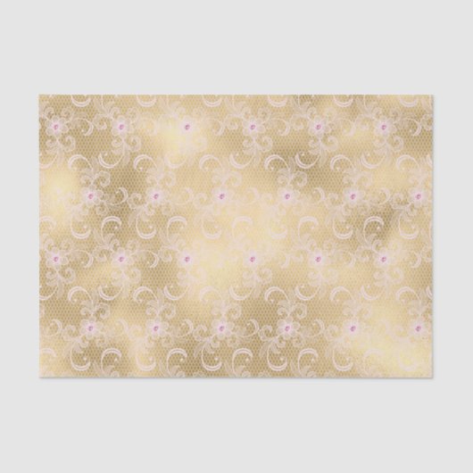 Gold Glam Pretty Pink Floral Lace Bridal Shower Tissuepapier (Voorkant)