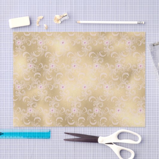 Gold Glam Pretty Pink Floral Lace Bridal Shower Tissuepapier (Craft)