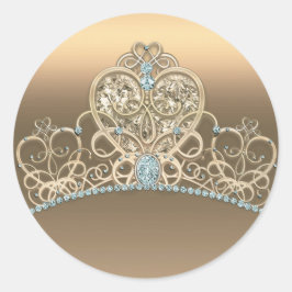 Gold Glam Princess Heart Tiara Birthday Party Ronde Sticker
