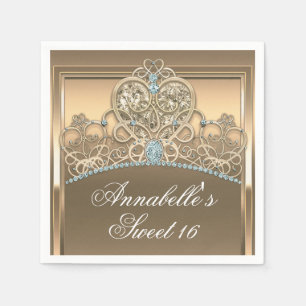 Gold Glam Princess Heart Tiara Birthday Party Servet