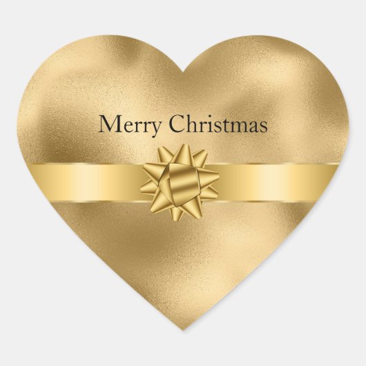 Gold Glam Ribbon and Bow Christmas Hart Sticker (Voorkant)