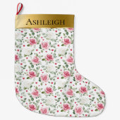 Gold Glam Roze Witte Bloemen Harten Kerstmis Grote Kerstsok (Voorkant)