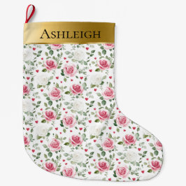 Gold Glam Roze Witte Bloemen Harten Kerstmis Grote Kerstsok