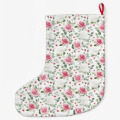 Gold Glam Roze Witte Bloemen Harten Kerstmis Grote Kerstsok (Achterkant)