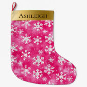 Gold Glam Roze Witte Sneeuwvlokken Kerstmis Grote Kerstsok (Voorkant)