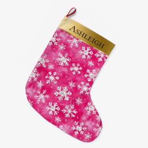 Gold Glam Roze Witte Sneeuwvlokken Kerstmis Grote Kerstsok
