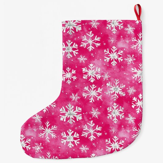 Gold Glam Roze Witte Sneeuwvlokken Kerstmis Grote Kerstsok (Achterkant)