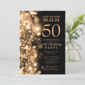Gold Glam Save The Date 50th Birthday Party Kaart (Staand voorkant)