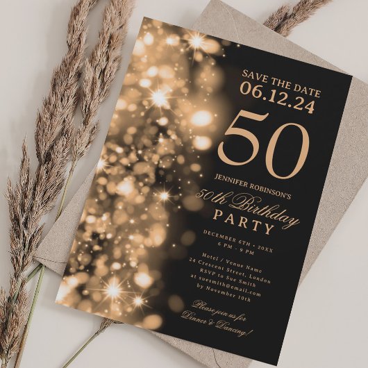 Gold Glam Save The Date 50th Birthday Party Kaart