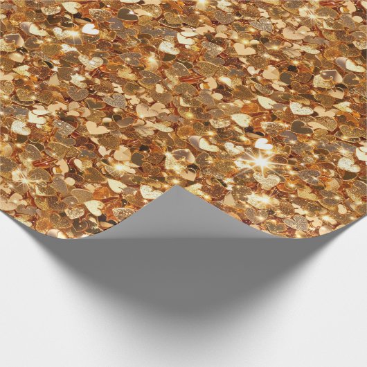 Gold Glam Sparkle Hearts Cadeaupapier (Hoek)