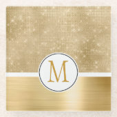 Gold Glam Sparkle Monogram Glazen Onderzetter (Voorkant)