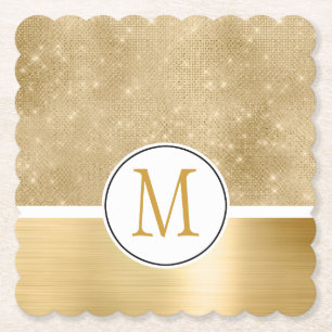 Gold Glam Sparkle Monogram Kartonnen Onderzetters