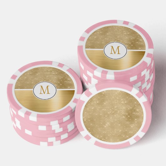 Gold Glam Sparkle Monogram Poker Chips (Opstapeling)