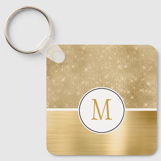 Gold Glam Sparkle Monogram Sleutelhanger (Voorkant)
