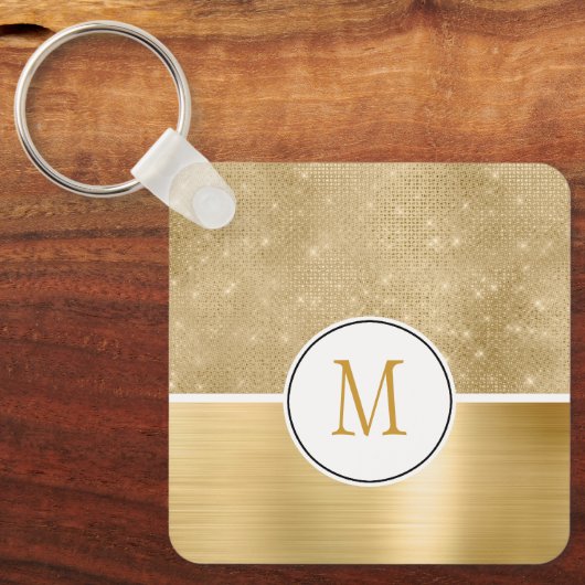 Gold Glam Sparkle Monogram Sleutelhanger (Voorkant)