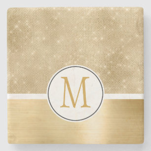 Gold Glam Sparkle Monogram Stenen Onderzetter