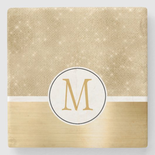 Gold Glam Sparkle Monogram Stenen Onderzetter (Voorkant)