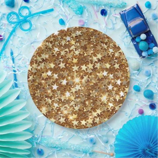 Gold Glam Sparkle Stars Papieren Bordje (Feest)