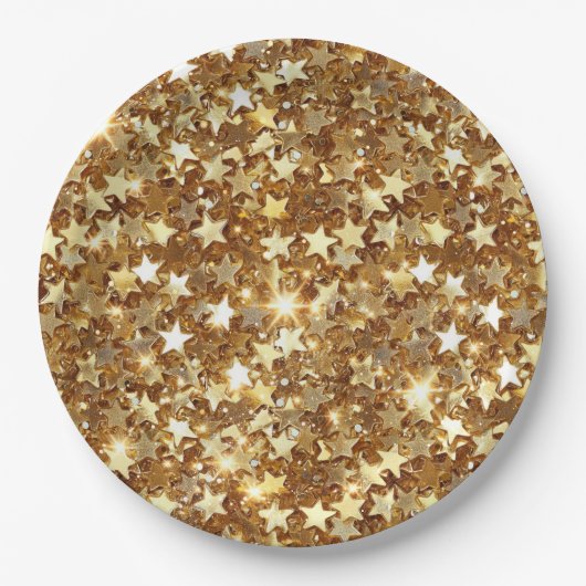 Gold Glam Sparkle Stars Papieren Bordje (Voorkant)