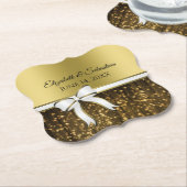 Gold Glam Sparkles & White Ribbon Elegant Wedding Kartonnen Onderzetters (Gekanteld)