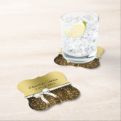 Gold Glam Sparkles & White Ribbon Elegant Wedding Kartonnen Onderzetters (Insitu)