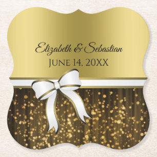 Gold Glam Sparkles & White Ribbon Elegant Wedding Kartonnen Onderzetters