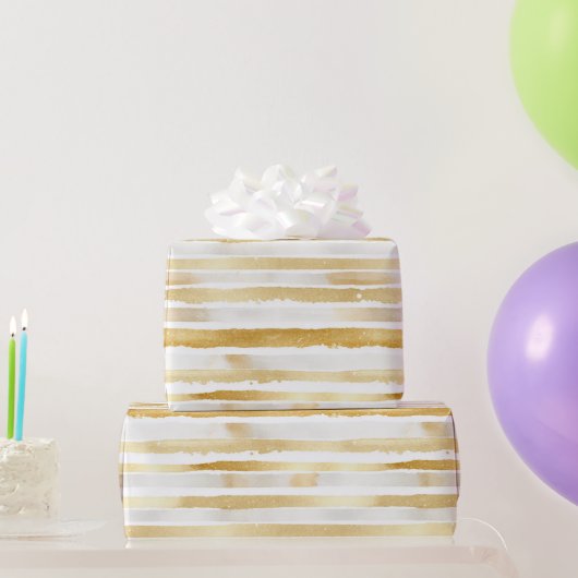 Gold Glam Stripes Verjaardag Cadeaupapier (Feestgeschenken)