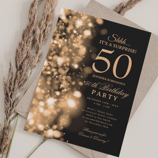  Gold Glam Surprise 50th Birthday Party Kaart