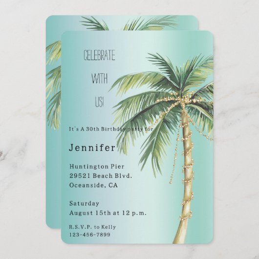 Gold Glam Tropical Palm Tree Verjaardag Kaart (Voorkant / Achterkant)