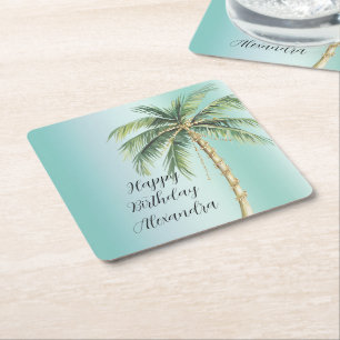 Gold Glam Tropical Palm Tree Verjaardag Kartonnen Onderzetters