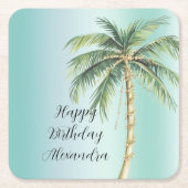 Gold Glam Tropical Palm Tree Verjaardag Kartonnen Onderzetters (Voorkant)
