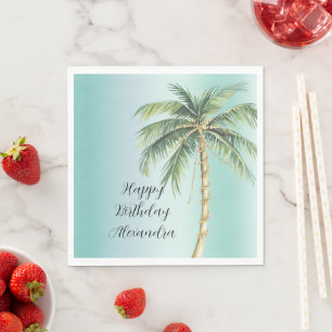 Gold Glam Tropical Palm Tree Verjaardag Servet