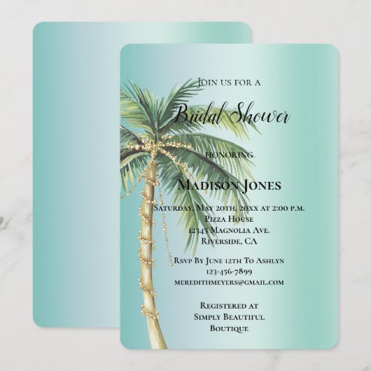 Gold Glam Tropical Palm Tree Vrijgezellenfeest Kaart (Voorkant / Achterkant)