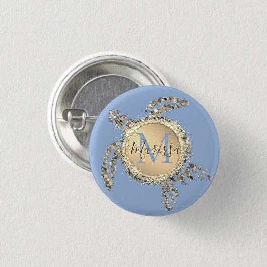 Gold Glam Turtle Monogram Button (Voorkant /achterkant)