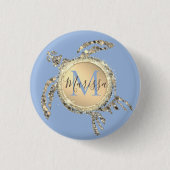 Gold Glam Turtle Monogram Button (Voorkant)
