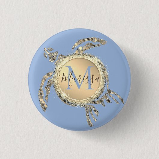 Gold Glam Turtle Monogram Button (Voorkant)