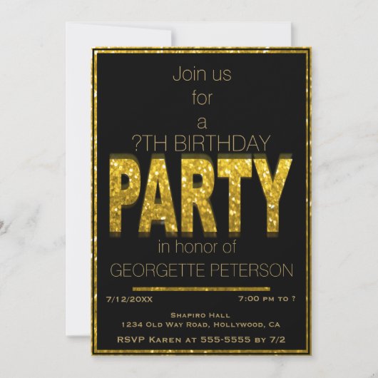 Gold Glam | Uitnodiging van de partij Birthday (Voorkant)