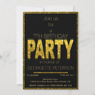 Gold Glam   Uitnodiging van de partij Birthday